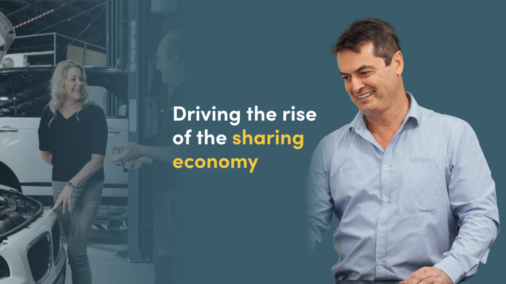 picture of a LeMans mechanic with the blog title "Driving the rise of the sharing economy" overlaid