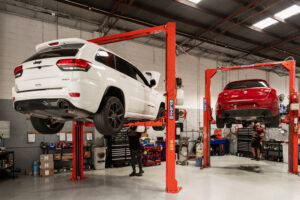 Clean professional car service workshop at LeMans Motors Woolloongabba location